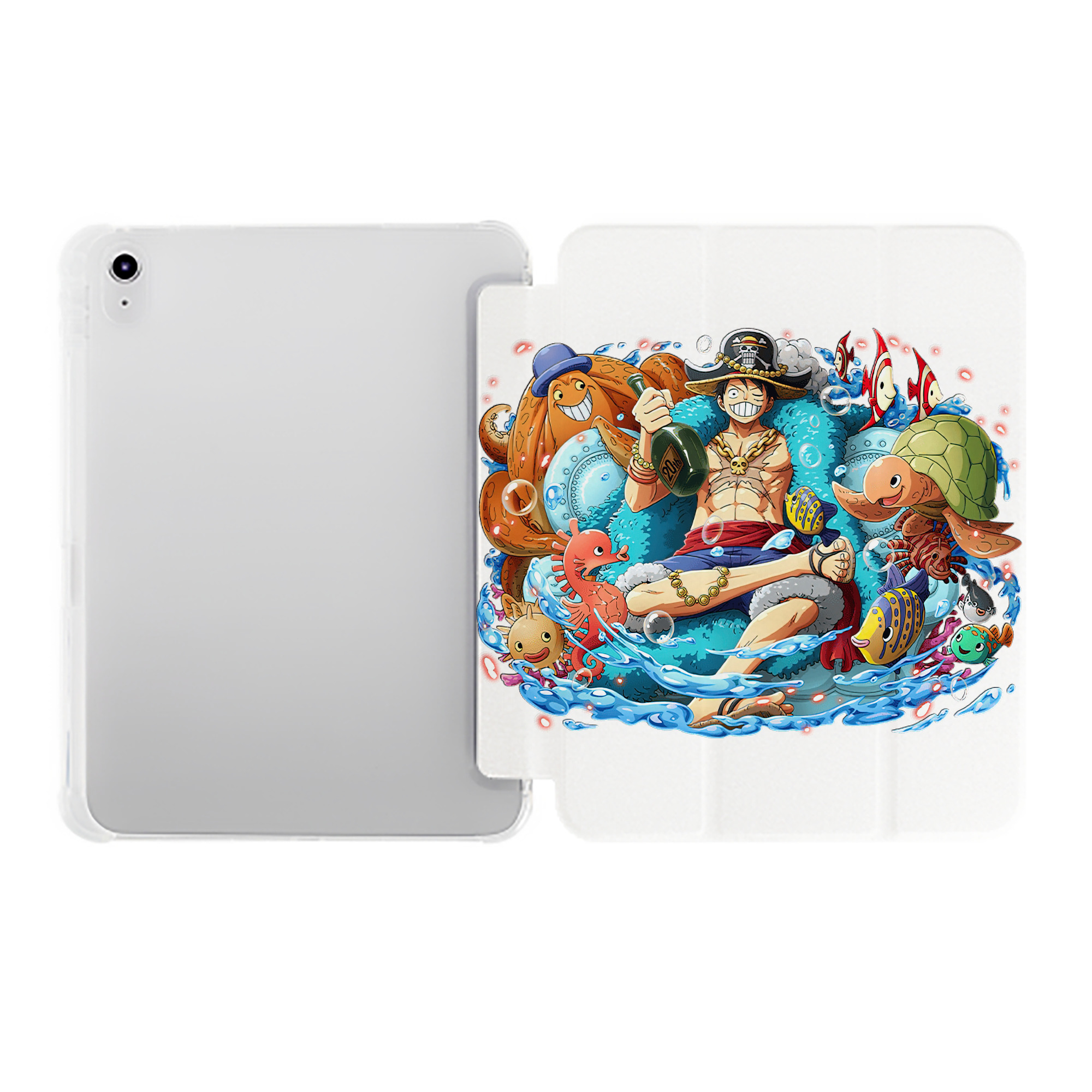 （画像用） ワンピース モンキー・D・ルフィ ONE PIECE Monkey D. Luffy IPad ケース ペン収納付き 三つ折りスタンド PUレザー×シリコン 対応機種9.5/10.5/10.9インチ